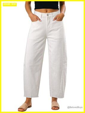 High Waisted Wide Leg Barrel Jeans Stretchy Denim Pants with Pockets